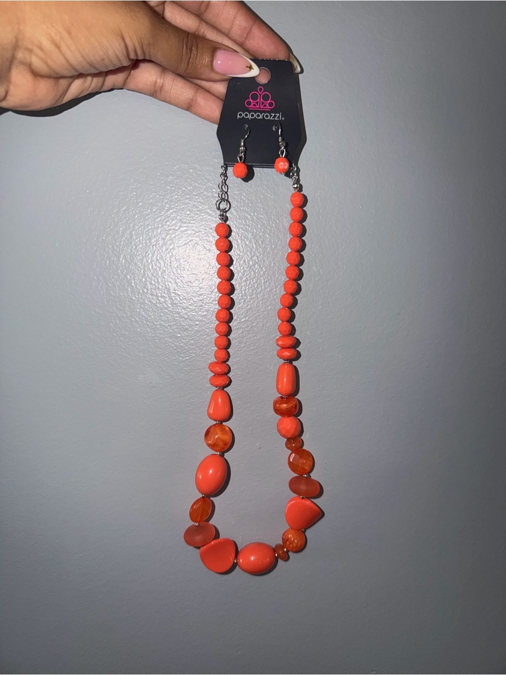 Paparazzi Vibrant Orange Bead Necklace with Matching Studs